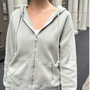 Brandi Melville Christy Hoodie Women's Light Green Drawstring Full Zip Hoodie M